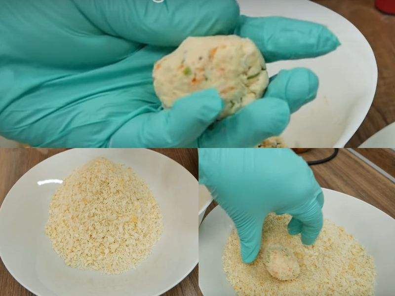 Nặn và áo bột viên chả cá chay