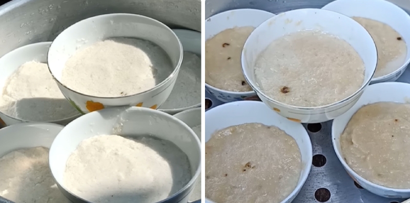 đổ hỗn hợp chả chay vào từng chén nhỏ