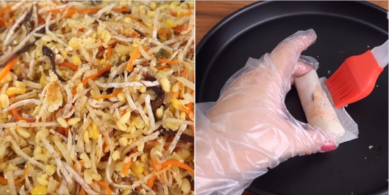 cuốn chả giò kín hai đầu để khi chiên không bị bung