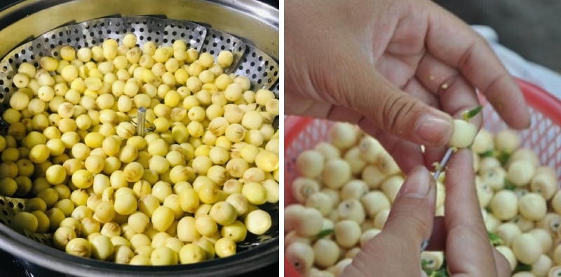 sơ chế và loại bỏ tim sen