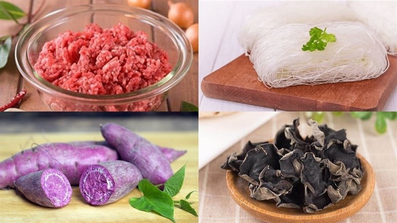 Thịt xay, miến, khoai lang tím, mộc nhĩ - nguyên liệu chính