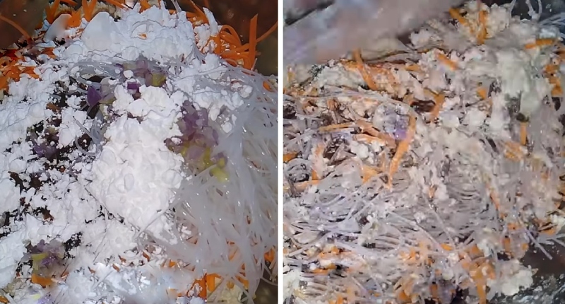 Sơ chế và trộn nguyên liệu làm chả hấp chay