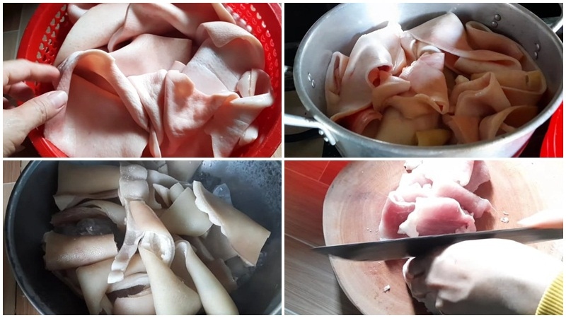 Tai heo được rửa sạch và cắt nhỏ