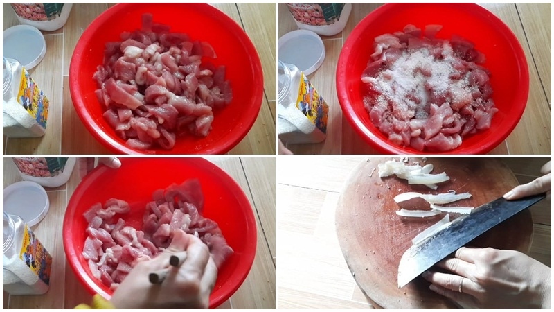 Thịt heo được làm sạch và các nguyên liệu được sơ chế