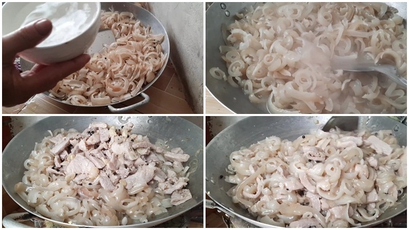 Nhân chả được xào chín