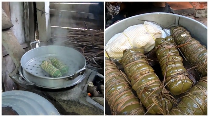 Đem phần chả đã gói cho vào xửng hấp