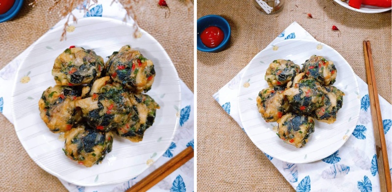 chả nấm sau khi chiên chấm cùng tương ớt cũng rất hấp dẫn