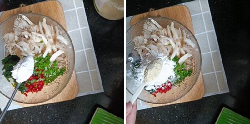 trộn hỗn hợp chả nấm với gia vị