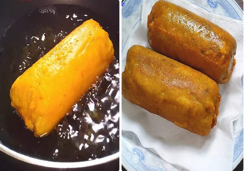 Cho chả đã hấp vào chiên vàng đều các mặt