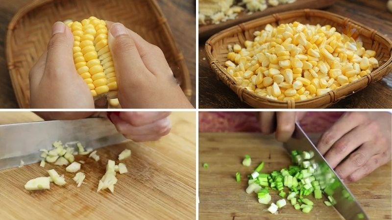 Sơ chế nguyên liệu làm chả ức gà với bắp