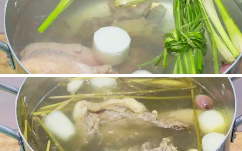 Công được nấu nước dùng chân bò hầm sả