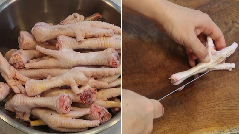 Tiến hành sơ chế chân gà
