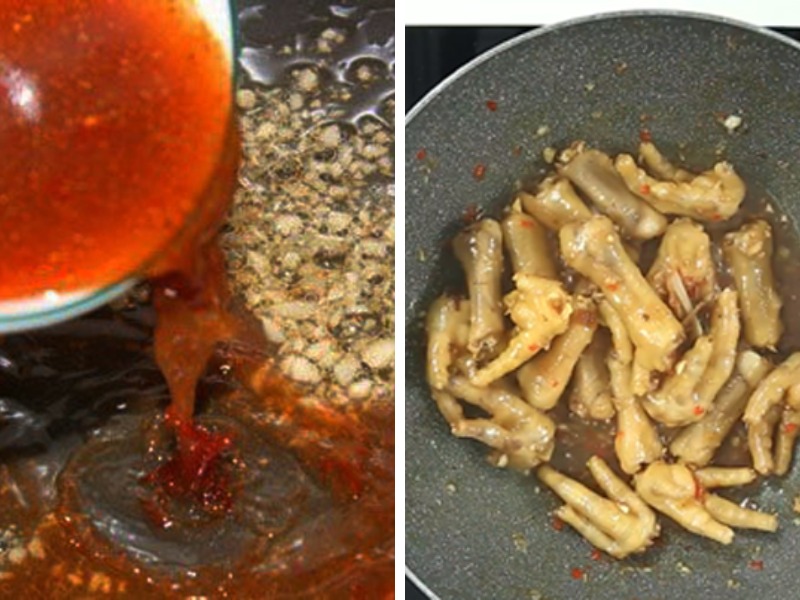 Chiên sốt me cho chân gà