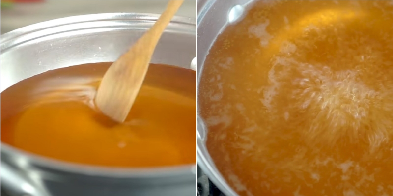 Pha hỗn hợp nước mắm đường và đun sôi để làm nước trộn chua ngọt