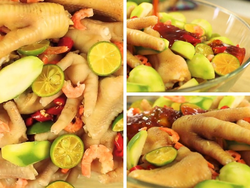 Tiến hành công đoạn trộn chân gà