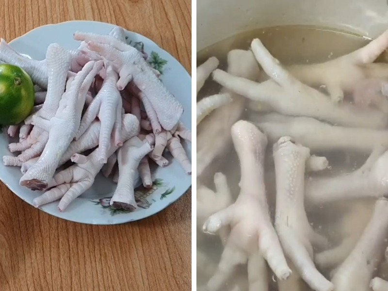 Sơ chế sạch sẽ chân gà