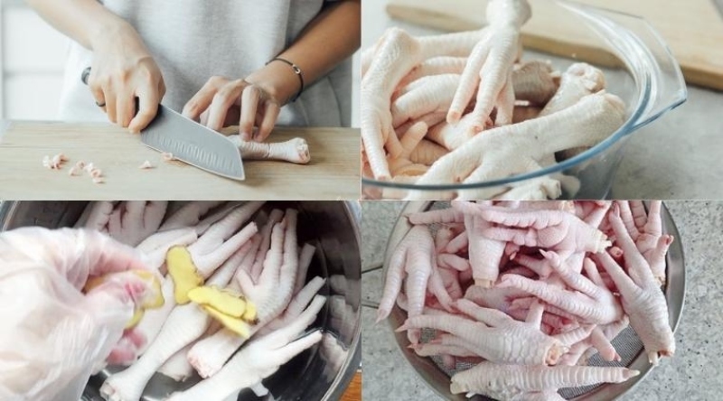 sơ chế và chặt bỏ móng chân gà