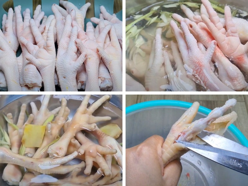 Tiến hành sơ chế chân gà