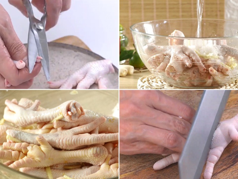 Rửa sạch chân gà với nước muối và vài lát gừng