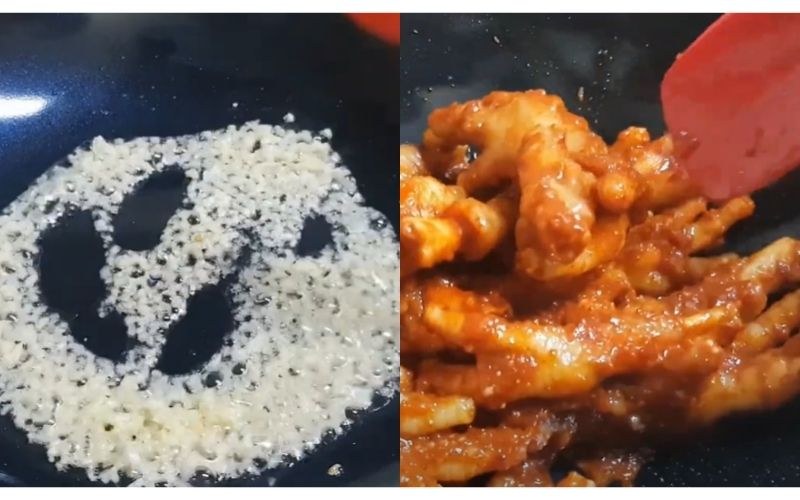 Tiến hành xào chân gà với sốt