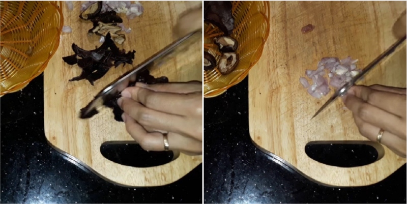 sơ chế nấm và hành tím