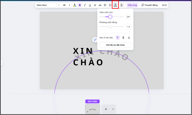Tùy chỉnh giãn cách chữ và khoảng cách dòng cho chữ uốn cong