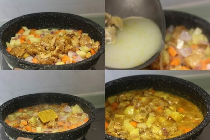 Tiến hành nấu cơm cà ri gà Nhật Bản