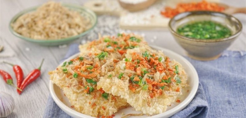 Thành phẩm cơm cháy chà bông chay giòn rụm