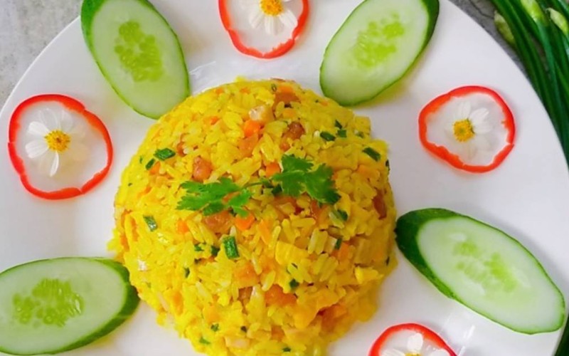 Thành phẩm món cơm chiên dương châu chay hấp dẫn