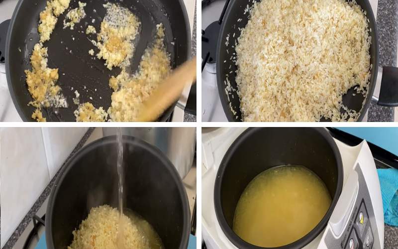 Xào gạo và nấu cơm