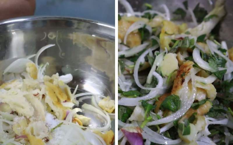 Tiến hành công đoạn trộn gỏi 