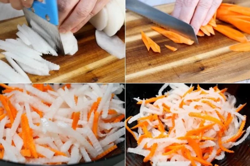 Sơ chế cà rốt và củ cải trắng làm đồ chua