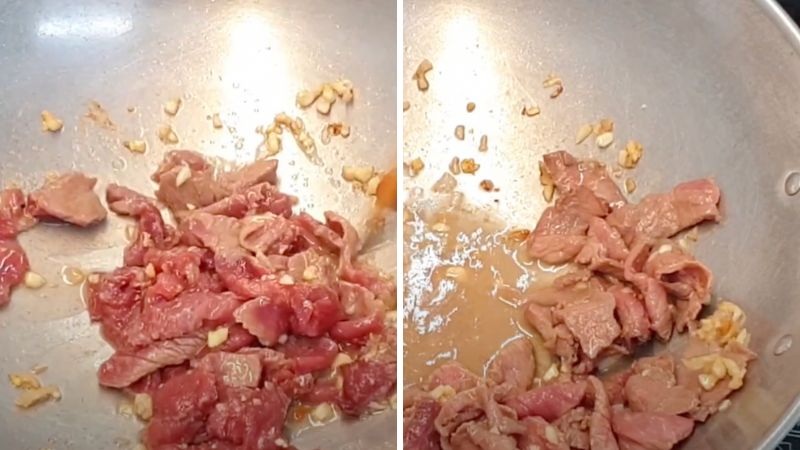 Tiến hành xào sơ thịt bò