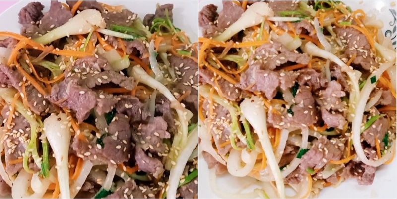 Thành phẩm món củ kiệu xào thịt bò thơm ngon
