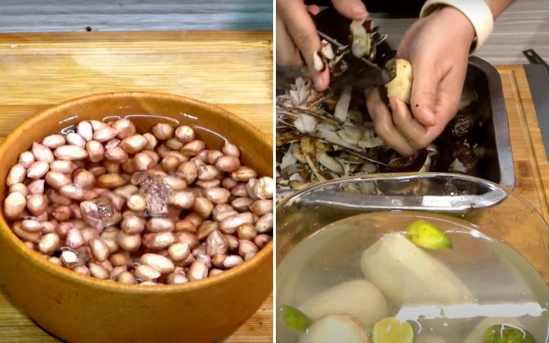 Sơ chế và ngâm đậu phộng và củ sen