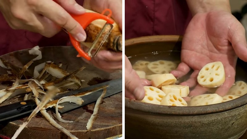 Sơ chế nguyên liệu làm củ sen kho hạt sen