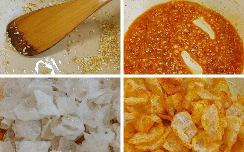 Tiến hành công đoạn làm sốt cho da heo chay