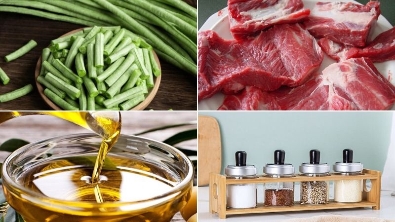 Các nguyên liệu làm món đậu đũa xào thịt bò