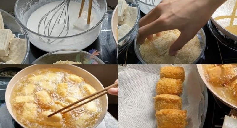 Chiên ngập dầu đậu hũ vàng giòn