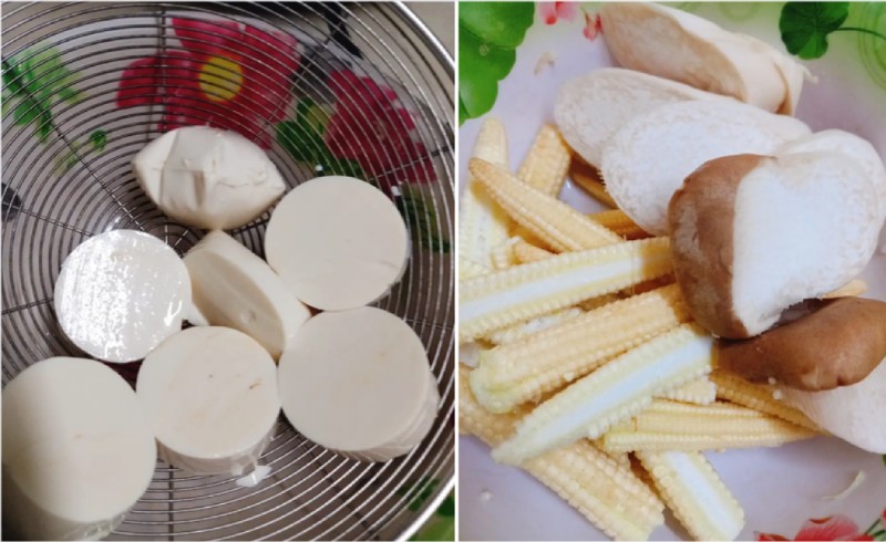 Cắt đậu hũ non thành từng khoanh vừa ăn