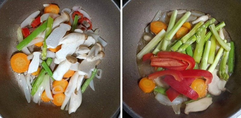 Đặt chảo và xào thơm rau củ
