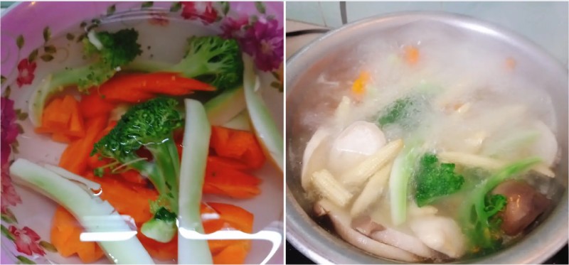 Đun sôi nước và luộc sơ rau củ
