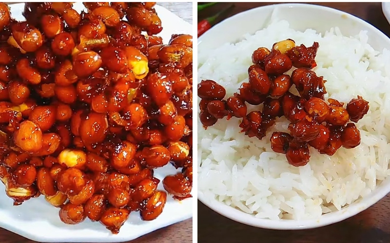Thành phẩm đậu phộng rim mắm đường chay thơm ngon