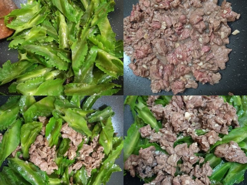 xào đậu rồng với thịt bò và nêm gia vị