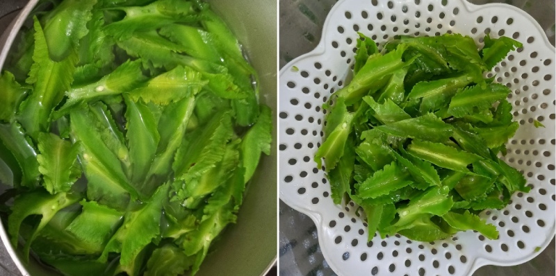 chần cho đậu rồng chín sơ qua