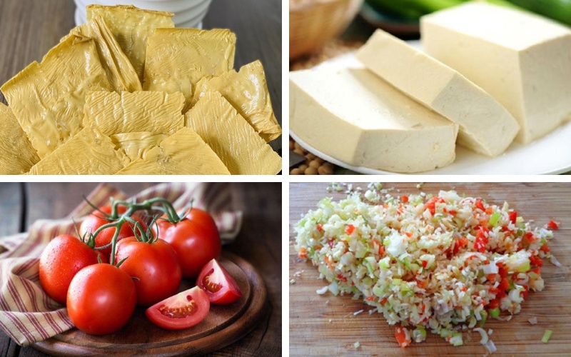 Đậu hũ, cà chua, tỏi băm