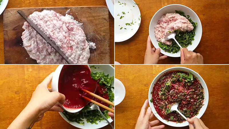 Quá trình trộn nhân dồi heo