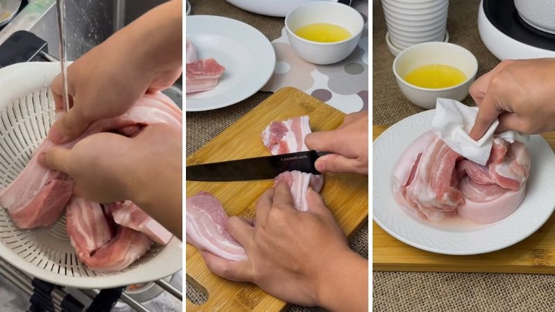 Các bước sơ chế sạch thịt heo ba chỉ