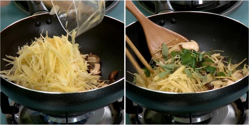 Tiến hành xào nấm và đu đủ