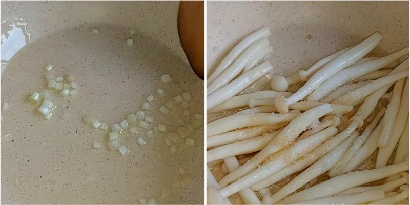 Đu đủ xào nấm bạch tuyết trên chảo